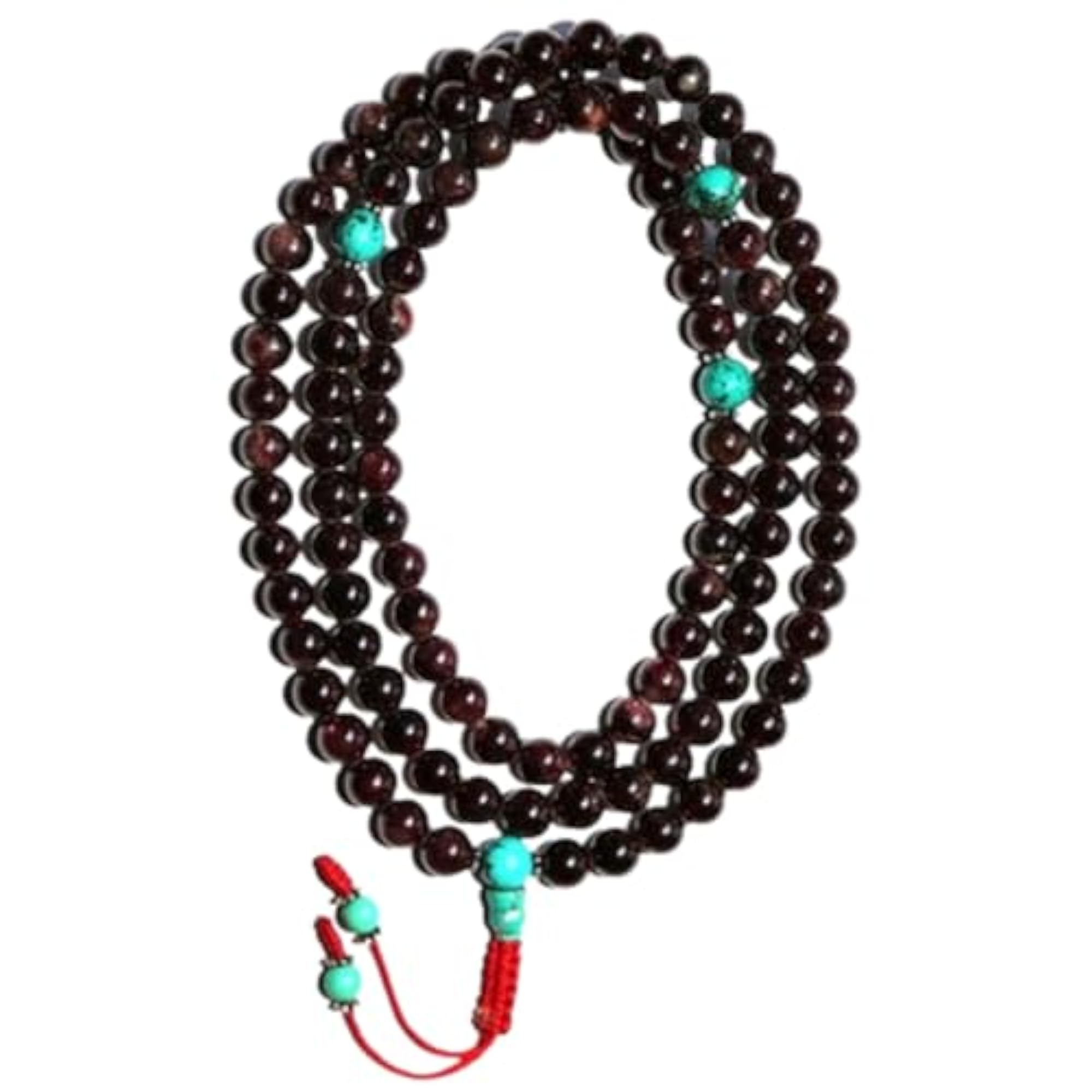 Natural Garnet & Turquoise 108+1 Bead Prayer Mala Necklace