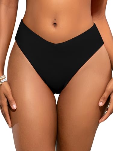 SHEKINI Corte en V Braguitas de Bikini Mujer Bikini Bottom Mujer Bikini Braguita Alta Mujer(S, Negro)