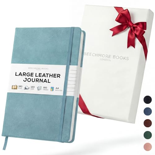 BEECHMORE BOOKS Large Lined Journal Notebook, 8.5" x 11.5" (A4) Hardcover Vegan Leather Executive Diary for Work, Thick 120gsm Paper, Lay-Flat Binding, Gift Box