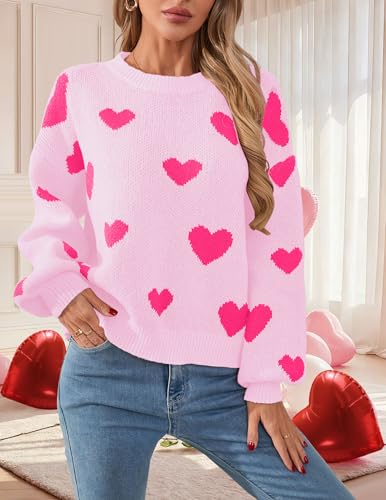 Image of Libsorge Womens Valentine Heart Sweater 2026 Valentines Day Trendy Cute Oversized Long Sleeve Pullover Sweaters