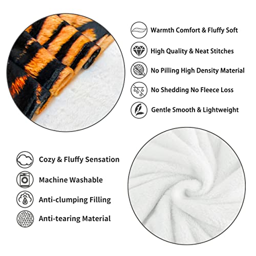 Wibue Tiger Print Blanket 50"X60" With 2 Tiger Print Pillow Covers 18"X18",Decorative Fleece Throw Blanket 3 Piece Set,Fuzzy Soft Cozy Warm Lightweight Blanket For Sofa,Couch,Bed,Travel,Camping #TOP7