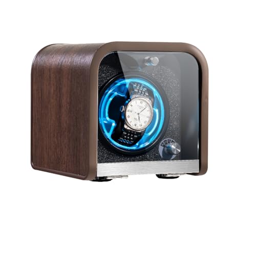 Snovire Automatic Watch Winder Box for 1 Watch Rotator with Super Quiet Motor & Elastic Watch Pillows & LED Blue Light & 4 Rotation Mode Settings, Plug-in or 2 * AA Batteries (not Included)