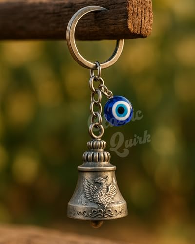 Image of Evil Eye Hooked Guardian Bell Keychain - Protective Lucky Charm Bell with Clip Hook for Bike, Car, Key & Bag | Spiritual Good Luck Talisman Gift