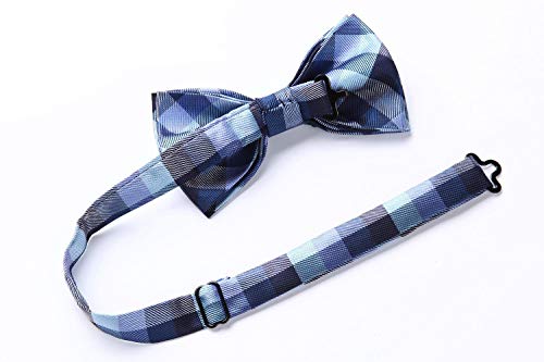 Hisdern Bow Ties For Men Plaid Blue Mens Bowtie Pretied Classic Satin Formal Business Bow Tie Adjustable Tuxedo Bowties For Wedding Party #TOP2