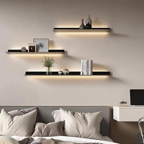 Étagère flottante LED : présentoir mural métallique au design architectural épuré