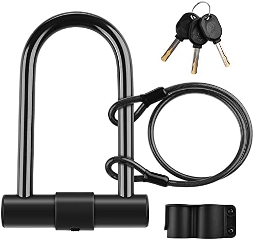 Bike U Lock, Diyife 16mm Heavy Duty Bike Lock U Antitheft Bicycle D Lock with 4ft Security Steel Cable, Mounting Bracket for Road Mountain Bike, Motorcycle, Stroller