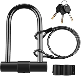 Bike U Lock, Diyife 16mm Heavy Duty Bike Lock U Antitheft Bicycle D Lock with 4ft Security Steel Cable, Mounting Bracket for Road Mountain Bike, Motorcycle, Stroller