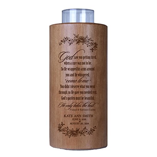 Lifesong Milestones Personalized Cherry Wooden Tealight Candle Holder Memorial Sympathy Gift for Loss of Loved One Single Wick Candle Holder Bereavement Remembrance Votive Candle Holders-God Saw You