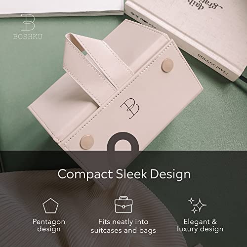 Travel Jewelry Organizer Jewelry Box – Luxurious, Compact Jewelry Travel Organizer W/Necklace Holder, Earring Organizer, Ring Holder, Hidden Compartments Jewelry Roll Case W/ 5X Capacity! (Beige) #TOP1