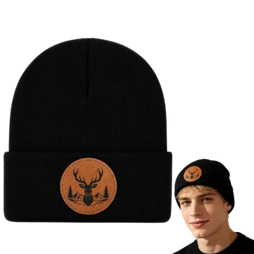 Cadeau Chasseur, Bonnet Chasse Noir Avec Écusson Cerf En Cuir Pour Homme