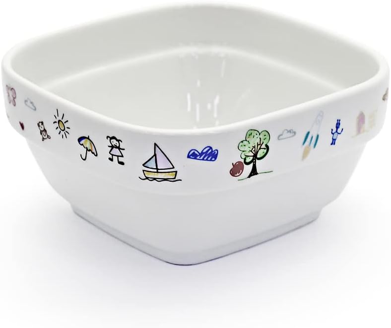 Porcelain Stackable Kids Square Bowl, 4-Inch Size, Ivory