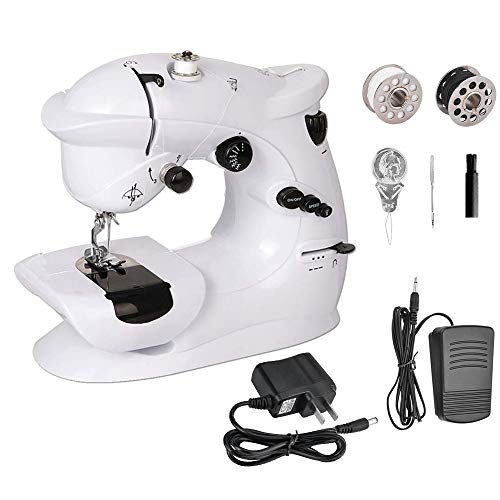 Duvinin Mini Sewing Machine for Beginners, 7 Built-in Stitches Kids Sewing Machines with Needle Guard and Sewing Kit for Household Easy and Safety Sewing with Foot Pedal/Adjustable Speed/Double Thread