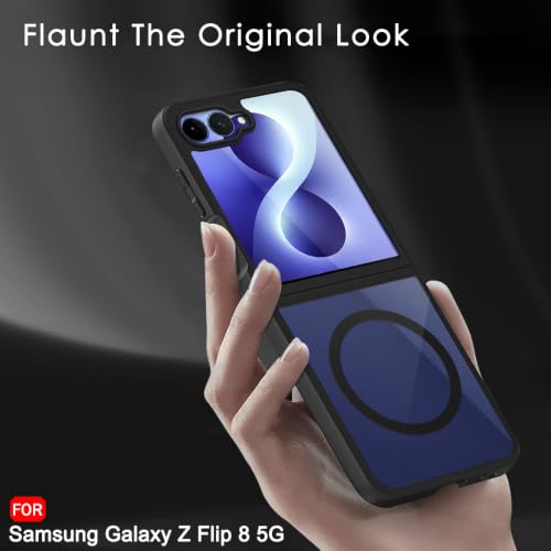 Image of TheGiftKart Hybrid Shockproof Back Cover Case for Samsung Galaxy Z Flip 8 5G Compatible with MagSafe | Hard Back Cover Case for Samsung Z Flip8 5G (PC & TPU, Translucent Smoke Matte Back, Black Sides)