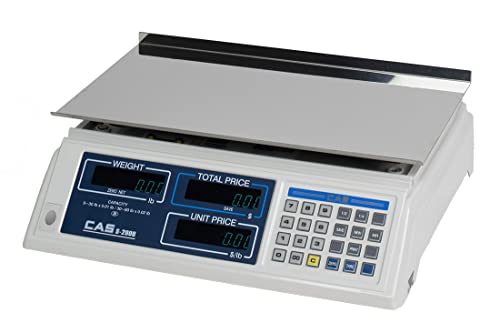 CAS S-2000-60 Electronic Price Computing Scale - 60lb Capacity, Single Range, NTEP Certified Commercial Food Scale - Features Bright, Easy-to-Read VFD Display, 999 PLU's, & 1 Steel Platter