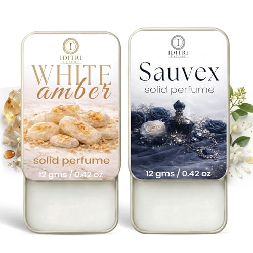 Image of Solid Perfume |White amber&Sauvex Alcohol Free Wax Perfume Balm, Long Lasting | Pocket Tin 12g, Pack Of 2| Non Greasy Smooth Glide, Travel Friendly Men And Women