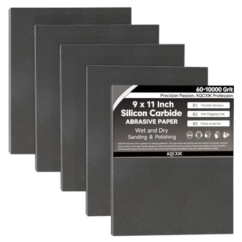 KQCXIK 12-Sheet Premium 320 Grit Wet Dry Sandpaper 9 x 11 Inch