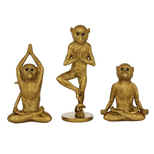 Juego de 3 Figuras Decorativas Mono en Polystone Dorado miniatura 1