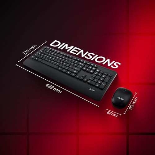 Image of Acer PalmEase Wireless Keyboard & Mouse Combo with Palm Rest | 2.4GHz, 1600 DPI, Co-Pilot Key, Rupee ₹ Symbol | 10m Range, 10M Keystroke Life, Power Saving Mode | Windows & Mac Compatible - Black