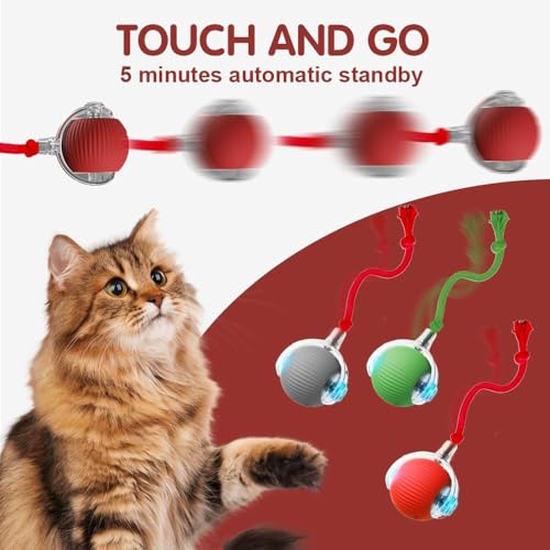 Ziswin 2026 Neue Interaktive Katzenspielzeugbälle für Hauskatzen, Bewegungsaktivierte Hundebälle mit 360° Intelligenter Automatischer Rollbewegung für Gelangweilte Kätzchen, Haustiere (Rot)