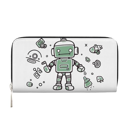 Pu Leather Wallet For Women Girl, Zip Around Credit Card Holder Line Robot Long Wallet Clutch Purse Waterproof Travel Handbag