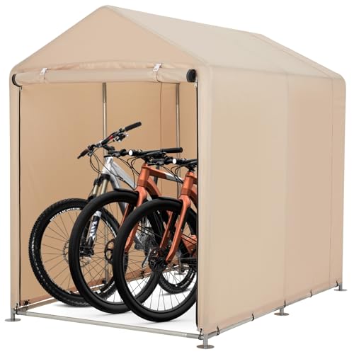Garvee Abri externeérieur Robuste pour vélos – Garage étanche en Toile Oxford 420D – Toit Triangulaire, Montage Facile, Stockage idéal pour 2 vélos – Couleur : Kaki Clair
