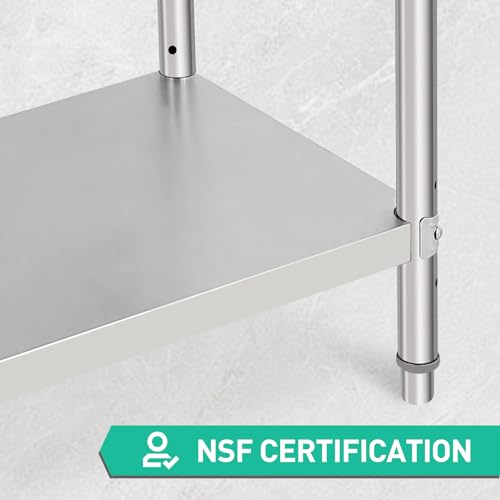Stainless Steel Prep Table, NSF Commercial Work Table 60 x 24 x 35 Inches with Undershelf, Stainless Steel Table for Food Prep & Work, Heavy Duty for Kitchen, Restaurant, Hotel, Silver