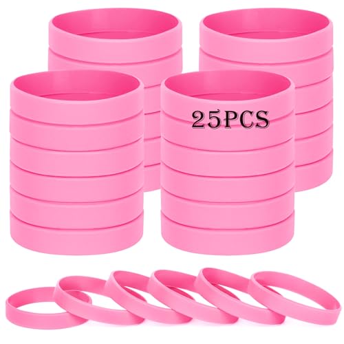 HONTIUS 8'' Pulseras de Silicona, 25PCS Pulseras Elásticas de Goma, Rosa Pulsera de Silicona para Hombre Mujeres Mayor de Deportes