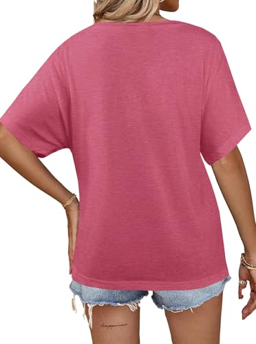Image of Hilinker Womens Sexy Off The Shoulder Tops Short Batwing Sleeve T Shirt Oversized Casual Tee Heather Pink Medium