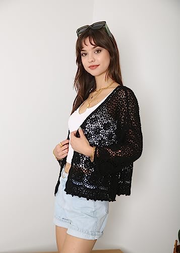 Anna-Kaci Womens Hippie Bohemian Floral Crochet Trim Swimsuit Cover Up Cardigan2