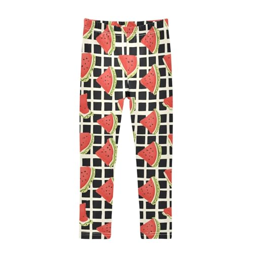 Watermelon Slice Plaid Print Girls Leggings Soft Stretch Workout Yoga Dance Pants for Kids Casual Tights
