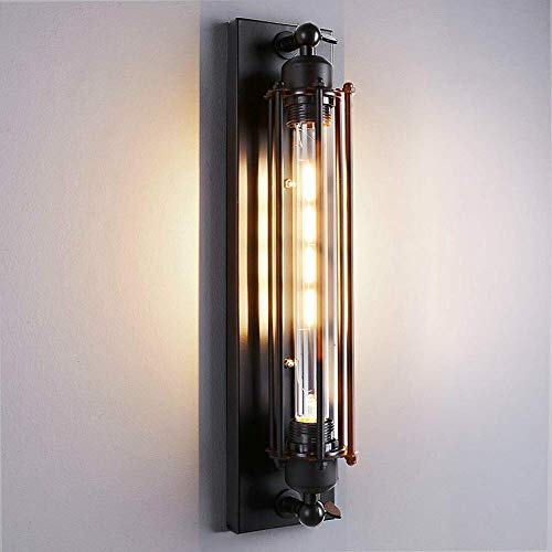 FLTRADE 7W LED Applique murale Corridor, lampe industrielle vintage de style rétro, Métal Cafés antique Applique Tube de cage en fer forgé,Noir [Classe énergétique A +++]
