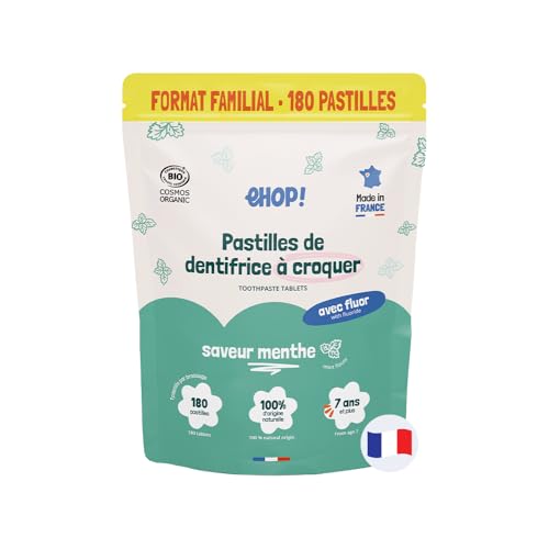 [EHOP] 180 Compresse Dentifricio Masticabili – Menta | Senza Acqua né Tubetto | Zero Sprechi | Made in France