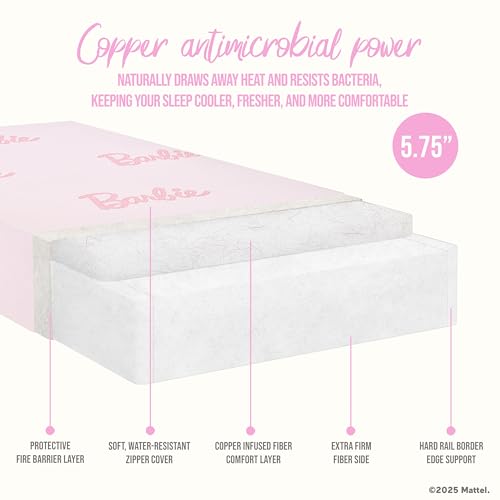 Image of Evolur Barbie Chasing Dreams GREENGUARD Gold & BSA Certified Crib and Toddler Mattress, Dual-Sided Infant & Toddler Support Water-Resistant & Flame-Retardant - Pink