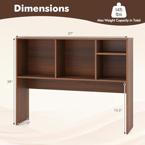 Image of Tangkula Desktop Bookshelf, Countertop Storage Hutch with 4 Shelves for Computer Desk, Desktop 2-Tier Display Rack, Multipurpose Wood Desk Hutch Storage Organizer for Dorm Office Home (Walnut)