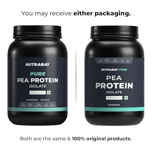 Nutrabay Pure Pea Protein Isolate - 25.3g Protein, 5g BCAA, Designed for Meal Supplementation, Easy to Digest Plant Protein for Muscle Growth & Recovery - 1 Kg Unflavoured, 30 Servings