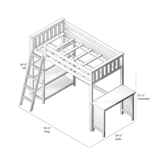 Image of Max & Lily High Loft Bed, Twin Bed Frame for Kids With Bookcase and Desk, Clay
