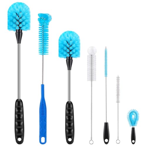 Set of Long Handled Stainless Steel Cleaning Brushes Designed for Cleaning Sports Bottles, Baby Bottles, Milk Bottles, Mugs, Coffee Cups, Glassware, flasks (7 Pack)