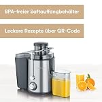 SEVERIN Entsafter, geräuscharme Saftmaschine für vitaminreiche Obst- und Gemüsesäfte, elektrische Saftpresse aus Edelstahl, 500 ml Auffangbehälter, schwarz/Edelstahl ES 3566 – Bild 2