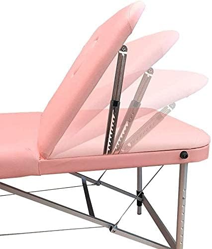Miniatura 6 de Mesa de masaje portátil de aluminio de 3 secciones de 3 secciones de 84 pulgadas de L, tatuaje de cama de spa facial con almohada de refuerzo, rosa