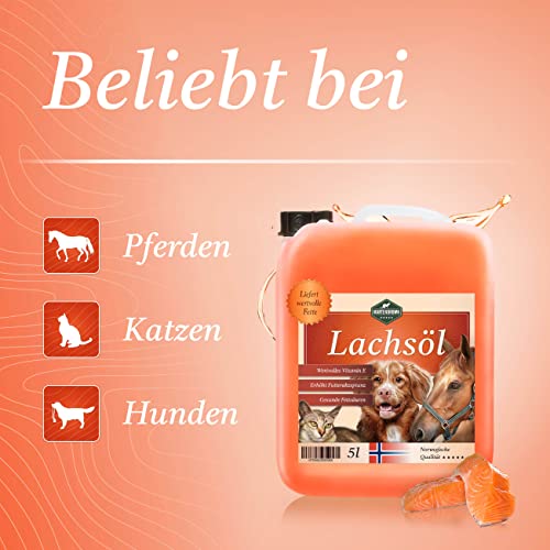 Martenbrown® 5 Liter Norwegisches Premium Lachsöl für Hunde, Pferde und Katzen | Fischöl im Kanister | für Trockenfutter, Dosenfutter oder als Barf-Öl