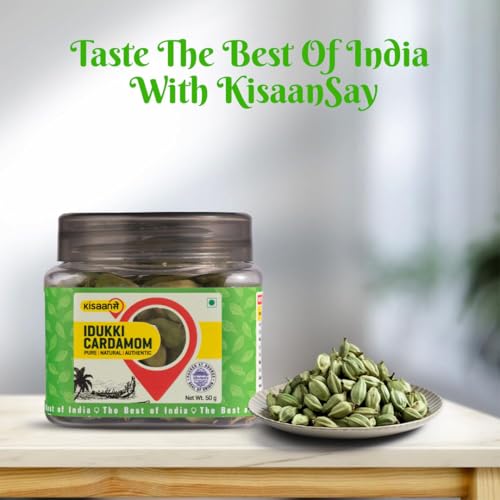 Image of KisaanSay Idukki Cardamom 50 gm Bold Size (7 to 8 mm) | Bold Size | Pure Elaichi | Natural | Distinctive Flavour & Aroma | No Artificial Colors (Pack of 2)