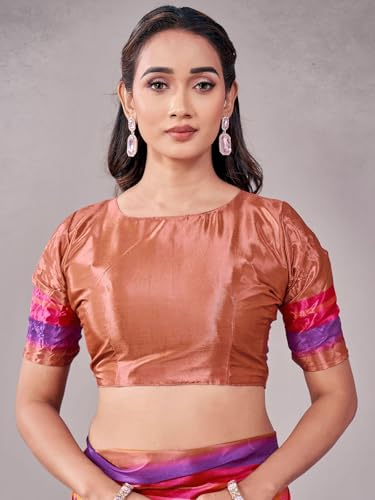 Image of Satrani Women's Chinnon Printed Saree with Unstitched Blouse Piece