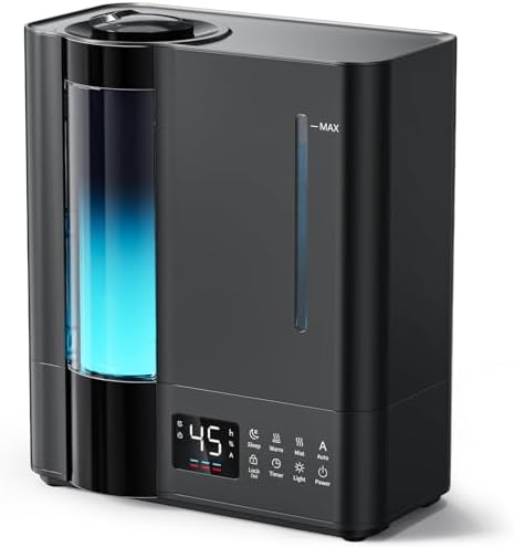 AROEVE 8L Warm- & Kaltnebel Luftbefeuchter für große Räume 60H/25dB Leise | Top-Fill, Aroma Diffusor, 7-Farben Licht, 1-24H Timer, Smart Hygrostat Raumbefeuchter große Räume Baby P