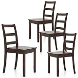 GOFLAME Dining Chairs Set of 4, Ladder Back Side Chairs with Solid Rubber Wood Legs & Non-Slip Food Pads, 2-Pack Space-Saving Armless Dining Chairs for Dining Room, Living Room, Restaurant, Brown