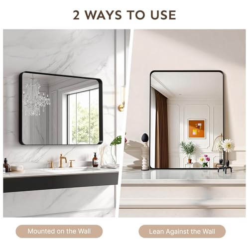 Image of 32 inchx24 inch Bathroom Vanity Mirror for Wall Aluminum Framed Farmhouse Rectangle