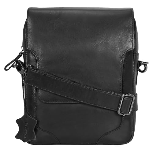 Pitaara Genuine Leather Crossbody Messenger Bag with Front Flap, Unisex, Full Grain Leather Shoulder Travel Bag, Tablet Bag - Main Image