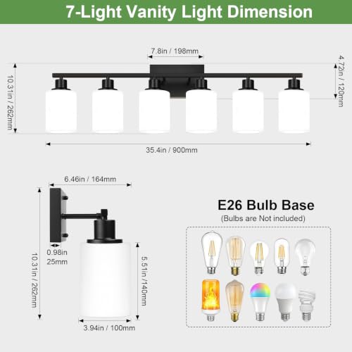 Image of Indoi 6-Light Bathroom Light Fixtures, Matte Black Modern Vanity Lights with Milky White Shades, Bathroom Wall Lamp for Mirror Living Room Cabinet Bedroom Porch