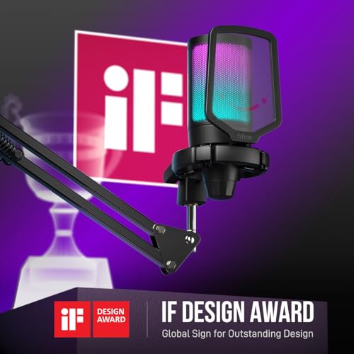 image for FIFINE Gaming PC USB Microphone, Podcast Condenser Mic with Boom Arm, 