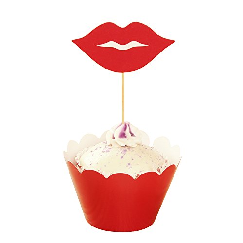 WinraseÃu0082Âu00ae Set of 24 Originality Kids Birthday Party Decoration Paper Cupcake Liner Wrap Wrappers with Toppers (24, Red Lips) by Winrase