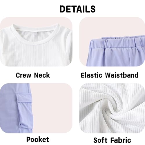 Image of Azmxynol Tween Girls Clothes 2 Piece Outfit T-Shirt Top + Cargo Pants, Teen Girl Trendy Clothing Set, Sizes 7-15 Years